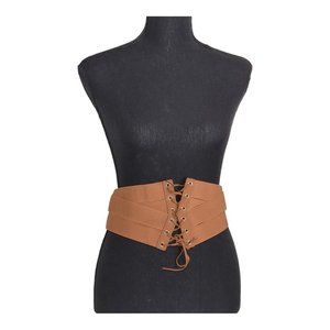 Women's Wide LCF Corset Cinch Belt Lace-Up Brown